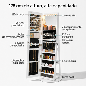 Espelho 360° 3 em 1 Penteadeira & Porta Joias e Bolsas
